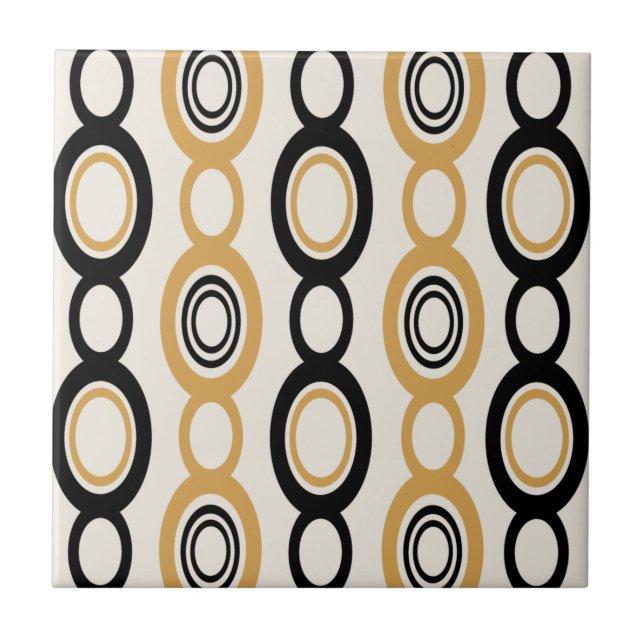 Mid Century Modern Chain Links Black Orange Tile (Front)