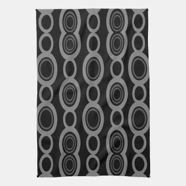 Mid Century Modern Chain Links Black Tea Towel (Vertical)