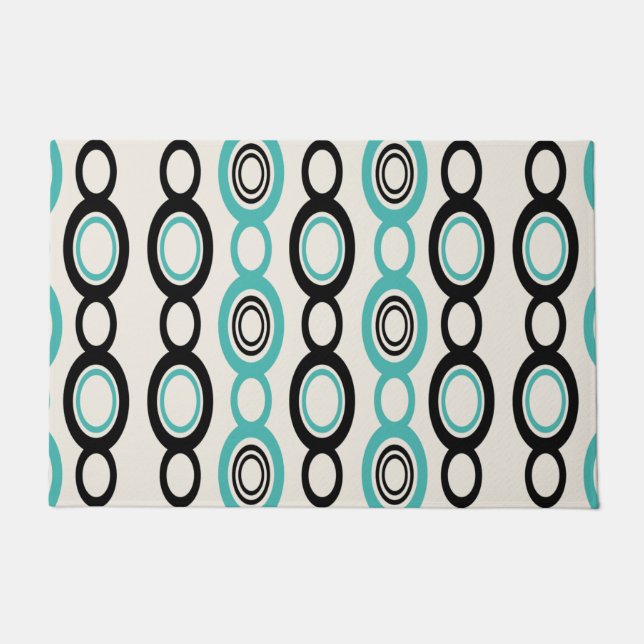 Mid Century Modern Chain Links Black Turquoise Doormat (Front)