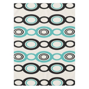 Mid Century Modern Chain Links Black Turquoise Tablecloth