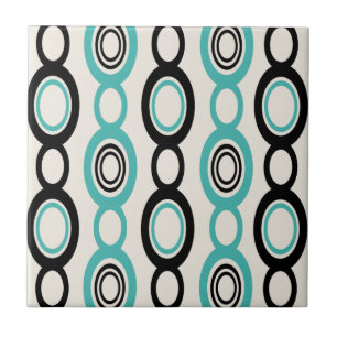 Mid Century Modern Chain Links Black Turquoise Tile