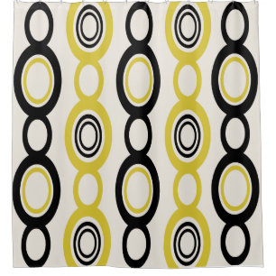 Mid Century Modern Chain Links Black Yellow Shower Curtain