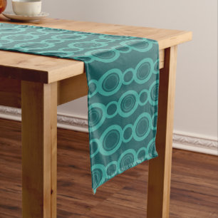 Mid Century Modern Chain Links Teal Short Table Runner