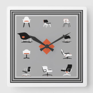 Mid Century Modern Chairs Retro Colors Square Wall Clock