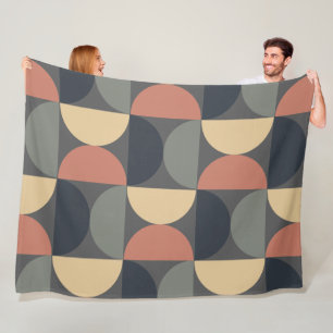 Mid Century Modern Charcoal Salmon Fleece Blanket