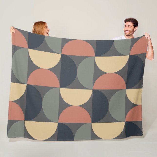 Mid Century Modern Charcoal Salmon     Fleece Blanket (In Situ)
