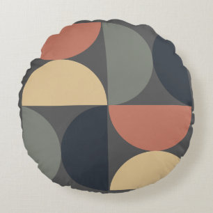 Mid Century Modern Charcoal Salmon     Round Cushion