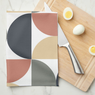 Mid Century Modern Charcoal Salmon Tea Towel