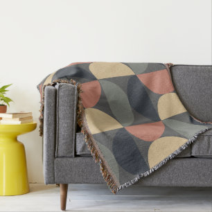 Mid Century Modern Charcoal Salmon Throw Blanket
