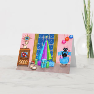 Mid-Century Modern Christmas Atomic Age Cats TV Card