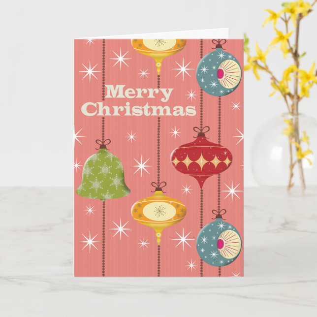 Mid Century Modern Christmas Baubles Card (Yellow Flower)