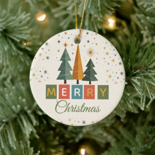 Mid-Century Modern Christmas Card Ceramic Tree Decoration