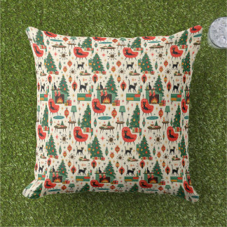 Mid Century Modern Christmas Cats Retro Atomic Era Cushion