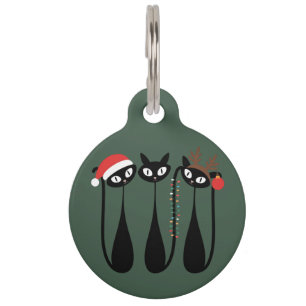 Mid Century Modern Christmas Cats Retro Classic Pet Tag