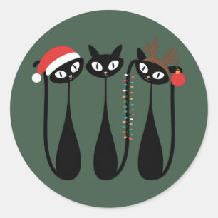 Mid Century Modern Christmas Cats Retro Classic Round Sticker
