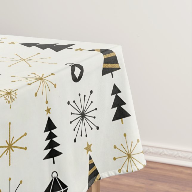 Mid Century Modern Christmas Icons Tablecloth (In Situ)