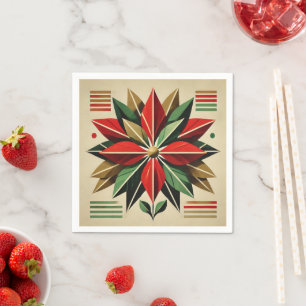 Mid-Century Modern Christmas Poinsettia Decoupage Napkin