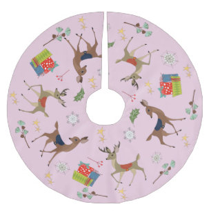 Mid Century Modern   Christmas Present Retro Pink Brushed Polyester Tree Skirt