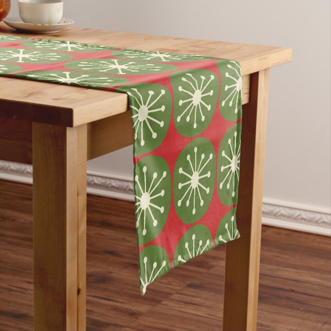 Mid Century Modern Christmas Retro Atomic Dots Short Table Runner (In Situ)