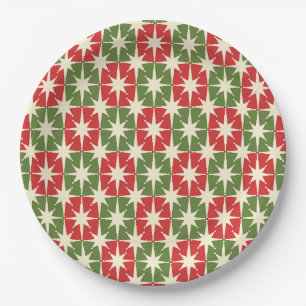 Mid Century Modern Christmas Retro Starbursts Paper Plate