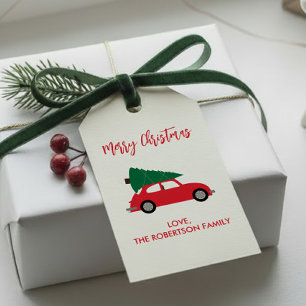 Mid-Century Modern Christmas Tree & Red Car Gift Tags