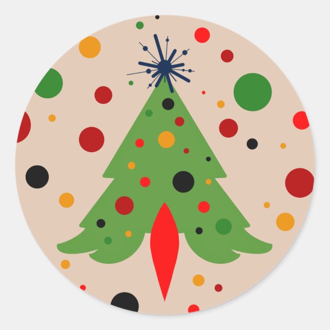 Mid Century Modern Christmas Tree Retro Rocket Classic Round Sticker (Front)