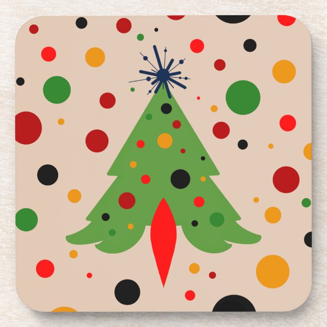 Mid Century Modern Christmas Tree Retro Rocket Coaster (Front)