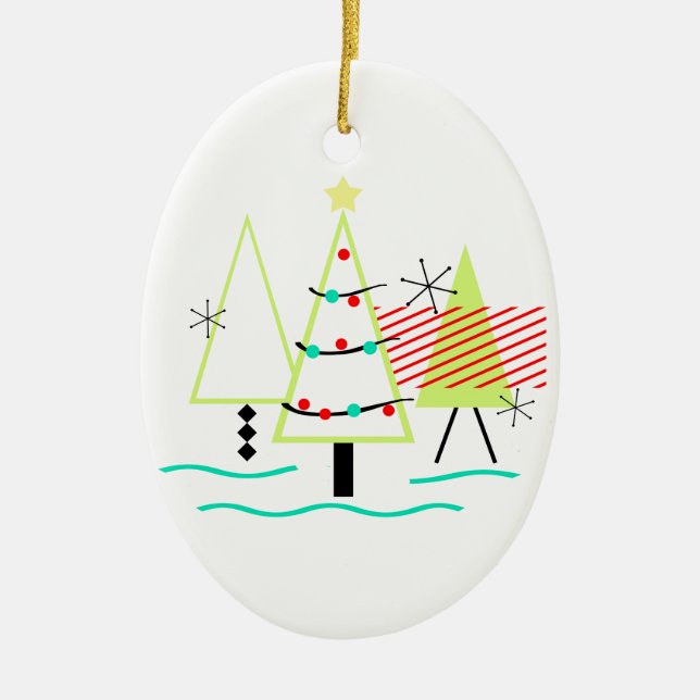 mid century modern christmas trees retro ceramic tree decoration (Front)