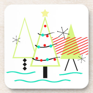 mid century modern christmas trees retro coaster