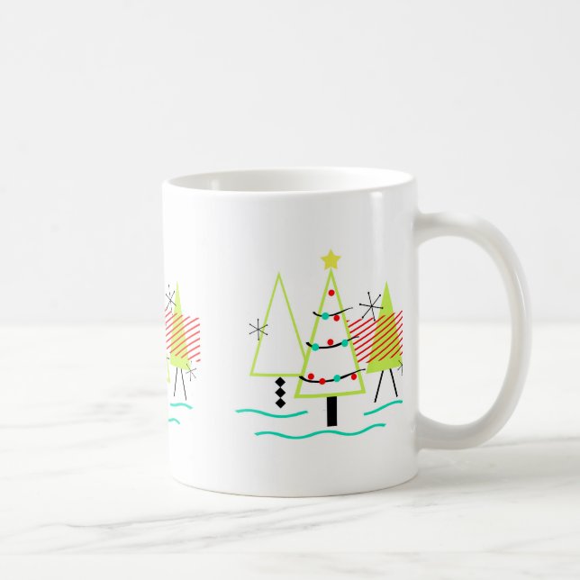 mid century modern christmas trees retro coffee mug (Right)