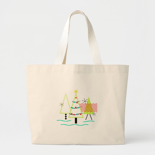 mid century modern christmas trees retro large tote bag (Front)