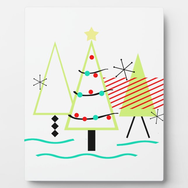 mid century modern christmas trees retro plaque (Front)