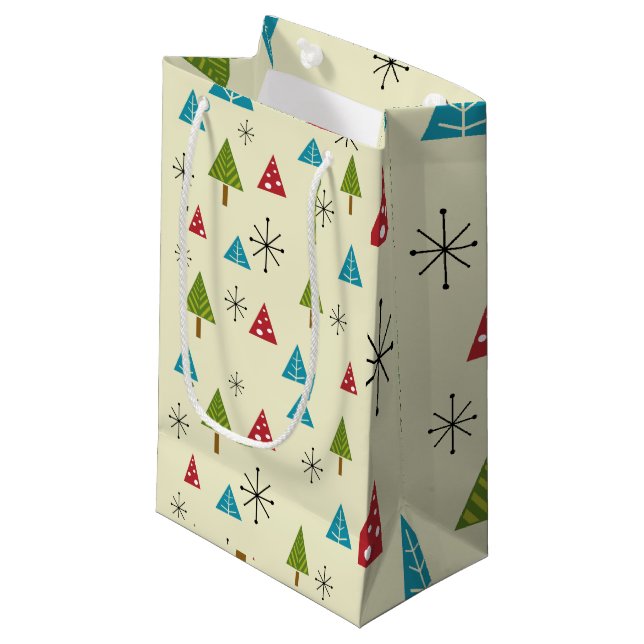 Mid Century Modern Christmas Trees Small Gift Bag (Front Angled)