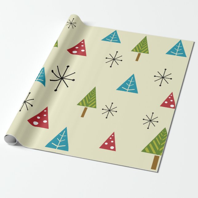 Mid Century Modern Christmas Trees Wrapping Paper (Unrolled)
