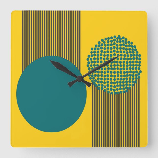 Mid-Century Modern Circle and Lines Square Wall Clock (Front)