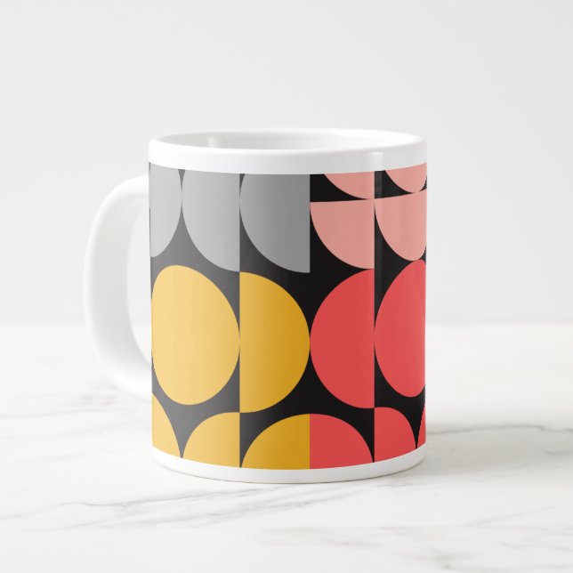 Mid-Century Modern Circles and Semicircles Design Large Coffee Mug (Front Left)