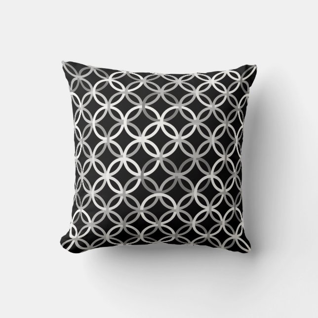 Mid-Century Modern circles, black, white and grey Cushion (Front)