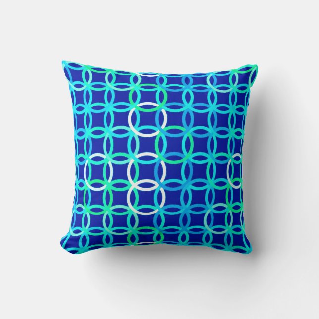 Mid-Century Modern circles, cobalt & peacock Cushion (Front)