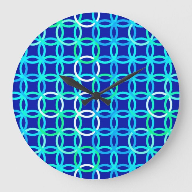 Mid-Century Modern circles, cobalt & peacock Large Clock (Front)