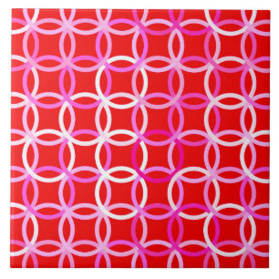 Mid-Century Modern circles, dark red and pink Tile