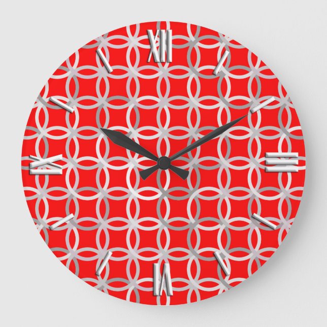 Mid-Century Modern circles, deep red and grey Large Clock (Front)