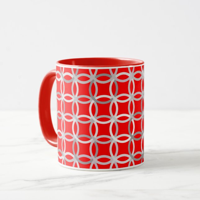 Mid-Century Modern circles, deep red and grey Mug (Front Left)