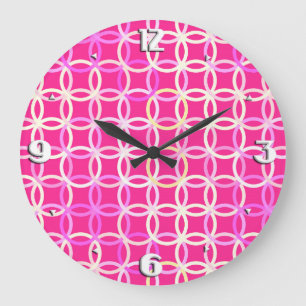 Mid-Century Modern circles, fuchsia pink and cream Large Clock
