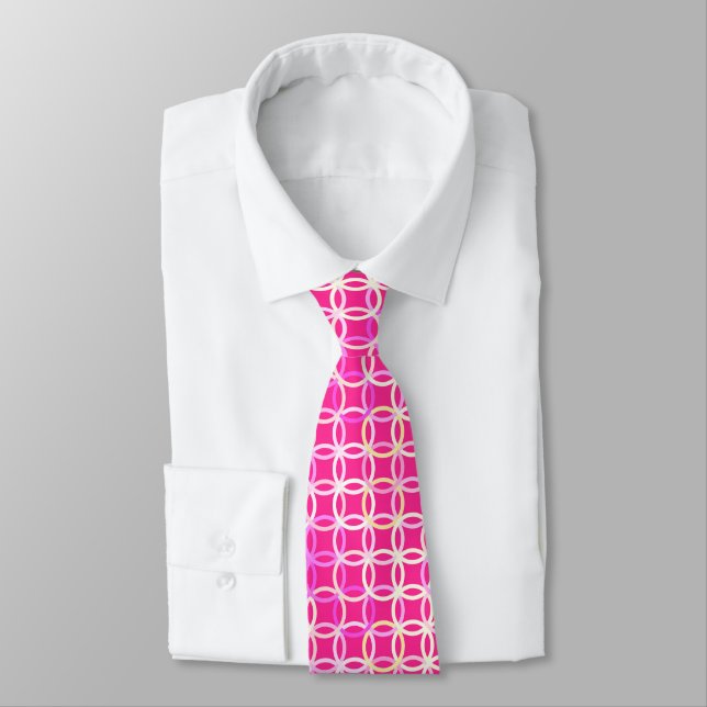 Mid-Century Modern circles, fuchsia pink and cream Tie (Tied)