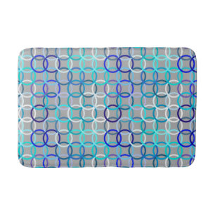 Mid-Century Modern circles, grey, blue and white Bath Mat