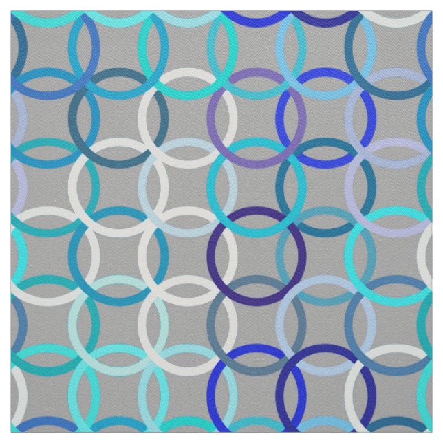 Mid-Century Modern circles, grey, blue and white Fabric (Swatch)