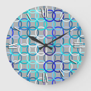 Mid-Century Modern circles, grey, blue and white Large Clock