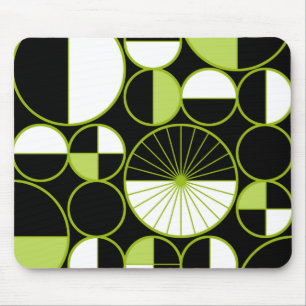 Mid Century Modern Circles Halves Black Chartreuse Mouse Pad