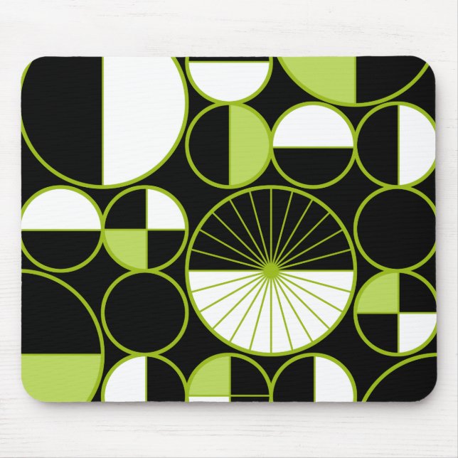 Mid Century Modern Circles Halves Black Chartreuse Mouse Pad (Front)