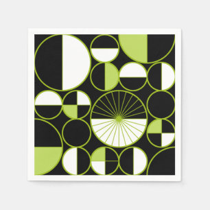 Mid Century Modern Circles Halves Black Chartreuse Napkin